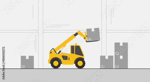 Dynamic Industrial Logistics Featuring A Powerful Telehandler Moving Boxes