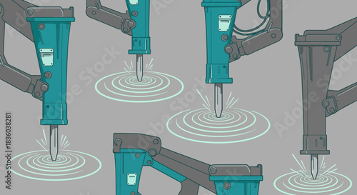 Dynamic Industrial Jackhammer Pattern Illustrating Robust Demolition Machinery