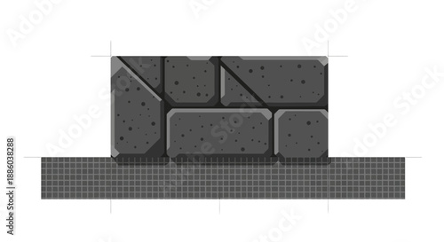 Durable Stone Wall Foundation With Textured Rough Blocks On Grid Background Design Element Vector
