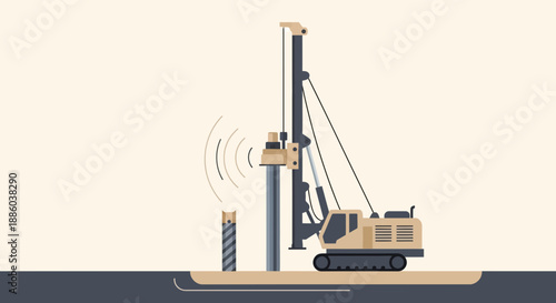 Dynamic Industrial Piling Machine Working On New Ground Foundation Site