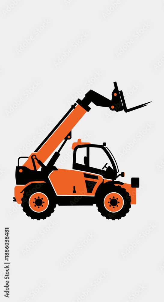 Naklejka premium Dynamic Orange Industrial Telehandler Vehicle Icon For Construction And Logistics