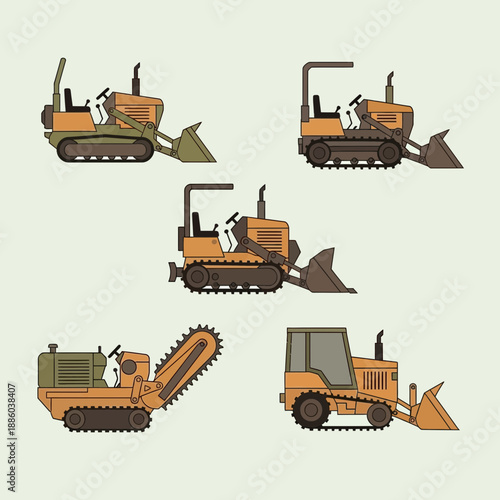 Dynamic Collection Of Heavy Construction Equipment Vector Illustrations For Industrial Projects