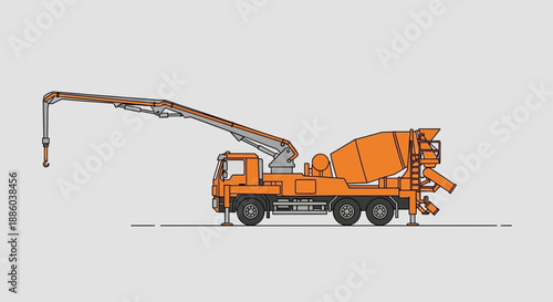 Dynamic Orange Concrete Pump Truck Illustration For Modern Building Sites