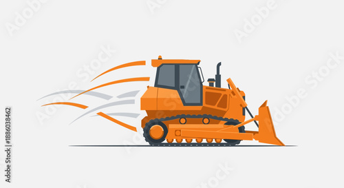 Dynamic Orange Bulldozer Illustration Showcasing Rapid Movement In Heavy Construction Work Vector