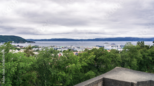 Tableau sur toile People can see Trondheim Fjord and the city area from a high point at the fort Kristiansten in Norway