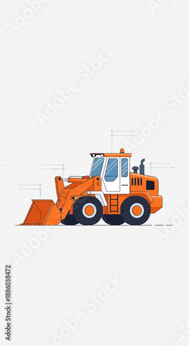 Dynamic Orange Front End Loader Heavy Construction Equipment Vector Artwork