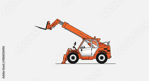 Dynamic Orange Telehandler Vehicle Flat Design Illustration For Heavy Lifting And Industrial Tasks
