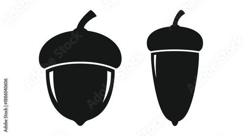 Two dark acorns presented in a striking black silhouette