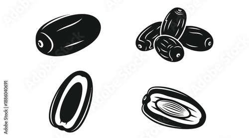 Black and white jujube fruit depictions in a striking silhouette