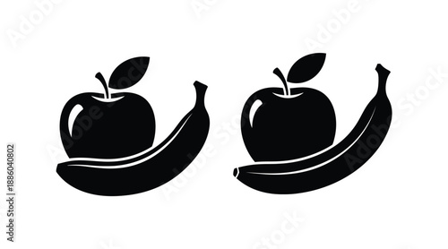 Apples and bananas in a striking black and white silhouette