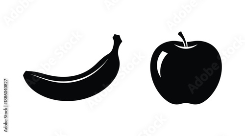 Simple depiction of a banana and apple in black silhouette