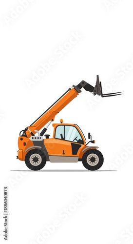 Dynamic Orange Telehandler Vehicle Ready For Industrial Construction Work Site Operations Vector