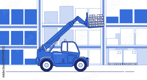 Efficient Warehouse Operations Telehandler Moving Goods In Storage Facility Streamlined Logistics