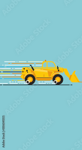 Dynamic Yellow Backhoe Loader In Fast Motion Digital Vector Illustration Work