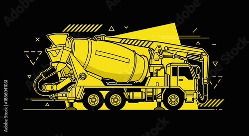 Dynamic Yellow Concrete Mixer Truck Modern Illustration Design For Construction