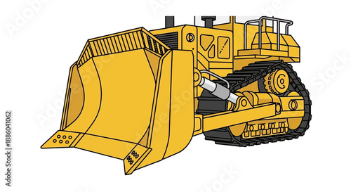 Dynamic Yellow Bulldozer Heavy Engineering Vehicle Isolated Vector Illustration
