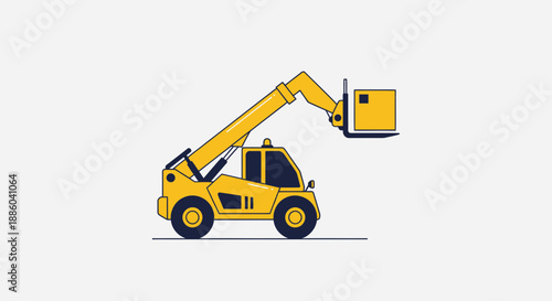 Efficient Yellow Telehandler Lifting Cardboard Box Symbolizing Modern Logistics And Construction