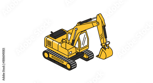 Dynamic Yellow Excavator Heavy Equipment Machine Illustration For Industrial Projects