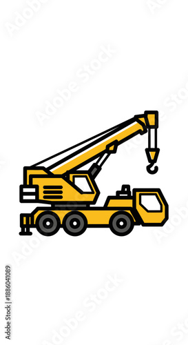 Dynamic Yellow Mobile Crane Icon Symbolizing Construction Progress And Heavy Lifting Operations On