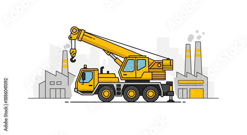 Dynamic Yellow Mobile Crane Operating In Industrial Landscape Construction Site Vector Art
