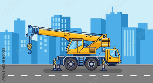 Dynamic Yellow Mobile Crane Illustration Engaged In Urban Construction Development