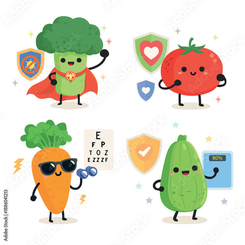 cartoon vegetables set characters, brocoli, pomodoro, carrot and green pumpkin