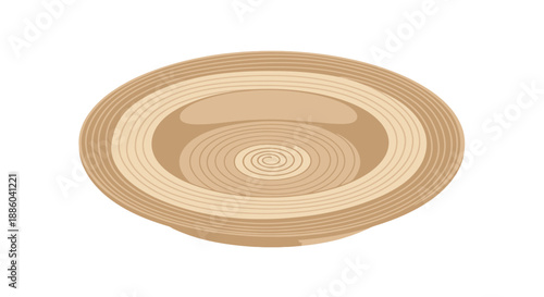 Empty Brown Circular Bowl Illustration With Spiral Design Minimalist Graphic Tableware