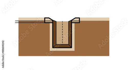 Engineering Blueprint For Trench Foundation Showing Layered Ground Excavation