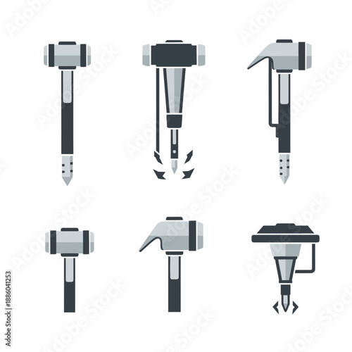 Essential Collection Of Flat Design Demolition Hammers And Jackhammer Tools Graphics