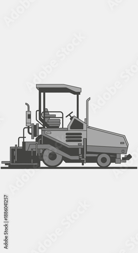 Efficient Asphalt Paver Heavy Equipment For Road Infrastructure Vector Illustration
