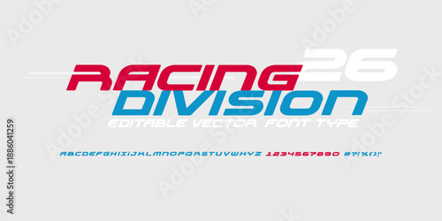 Racing Division - sports font type with futuristic letters and numbers, geometric text design for sports logos, dynamic typography for branding  - editable vector racing font	
