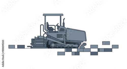 Efficient Asphalt Paver Machinery Building New Roadways And Infrastructure Illustration