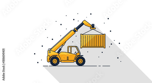 Efficient Global Logistics Operations With Telehandler Lifting Shipping Container Flat Vector