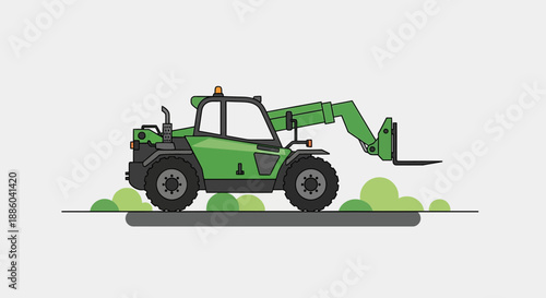 Efficient Green Telehandler Heavy Equipment On The Move Vector Graphic Design