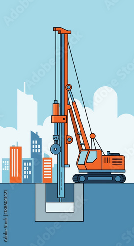 Essential Foundation Drilling Machine Operating On An Active Urban Development Site