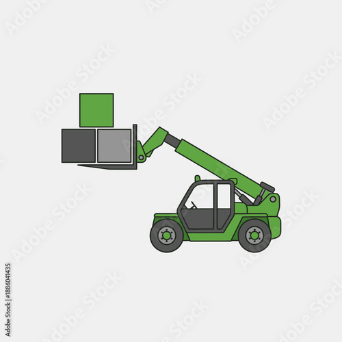 Efficient Green Telehandler Vehicle Lifting Goods On A Bright Clean Background