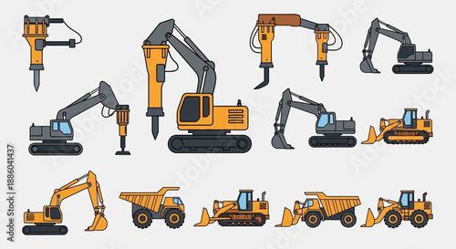 Essential Heavy Construction Machinery Vector Icons For Building Projects And Infrastructure