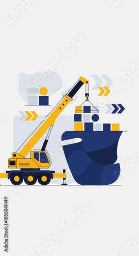 Efficient Global Logistics And Supply Chain System With Crane Loading Cargo Onto Transport Ship