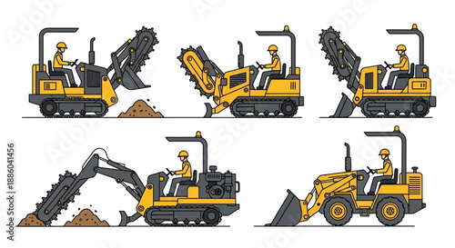 Essential Heavy Duty Construction Machinery Vector Illustrations For Industrial Projects And