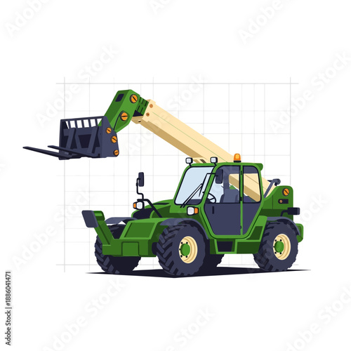 Essential Heavy Duty Green Telehandler Machine Illustration For Construction Sites