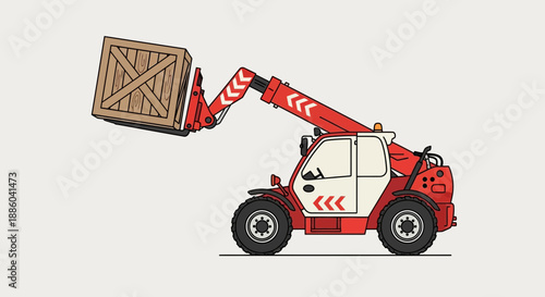 Efficient Industrial Telehandler Equipment Lifting Large Wooden Crate Box Illustration