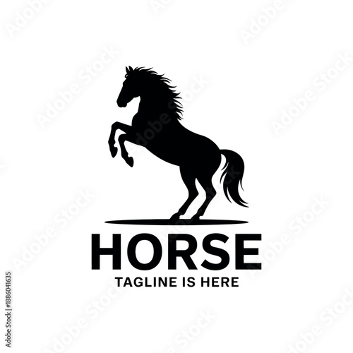 Black Horse Silhouette Logo Design with Tagline on White Background