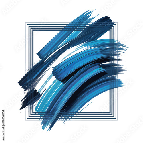 Blue Brush Strokes Art Design Square Frame Abstract Background Illustration