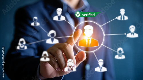 Businessman Selecting the Right Candidate: Digital HR Recruitment and Identity Verification Concept