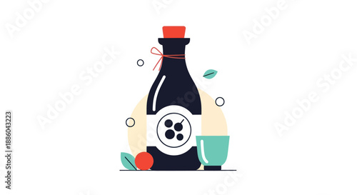 Bottle and glass illustration