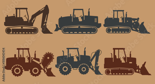 Heavy Construction Equipment Silhouettes Industrial Machinery Vector Graphics Collection