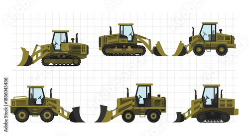 Heavy Construction Equipment Vector Illustrations Collection Flat Design For Industrial Projects