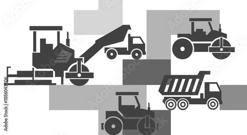 Heavy Construction Machinery And Industrial Vehicles Set Minimalist Vector Icons