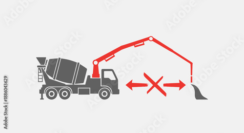 Heavy Construction Machinery Cement Mixer Truck With Concrete Boom Pump Icon Graphic