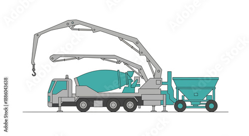 Heavy Construction Machinery Concrete Mixer Truck With Pump Boom And Material Hopper